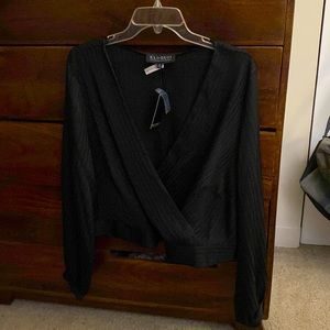 NWT black Eloquii cropped faux wrap blouse size 18